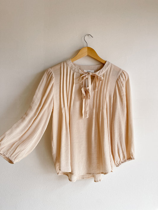 Light Khaki Bow Pleated Top