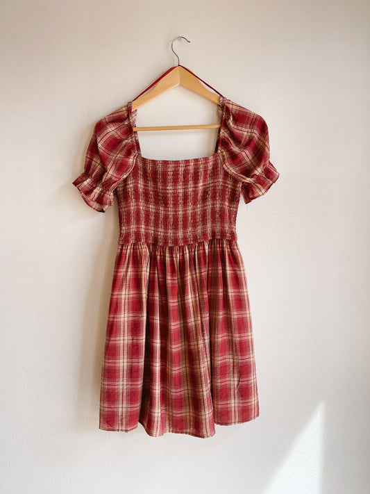 Burgundy Plaid Mini Dress