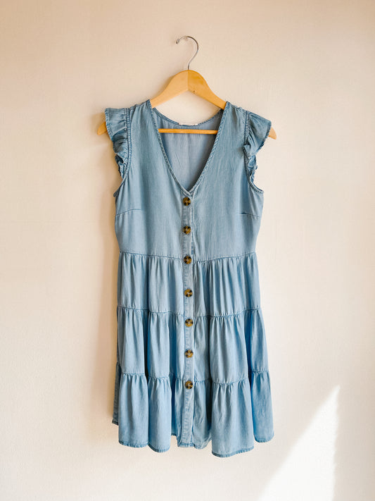 Chambray Tiered Dress