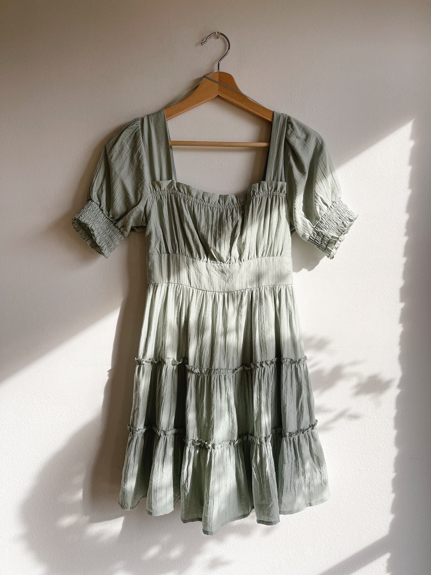 Light Sage Tiered Mini Dress
