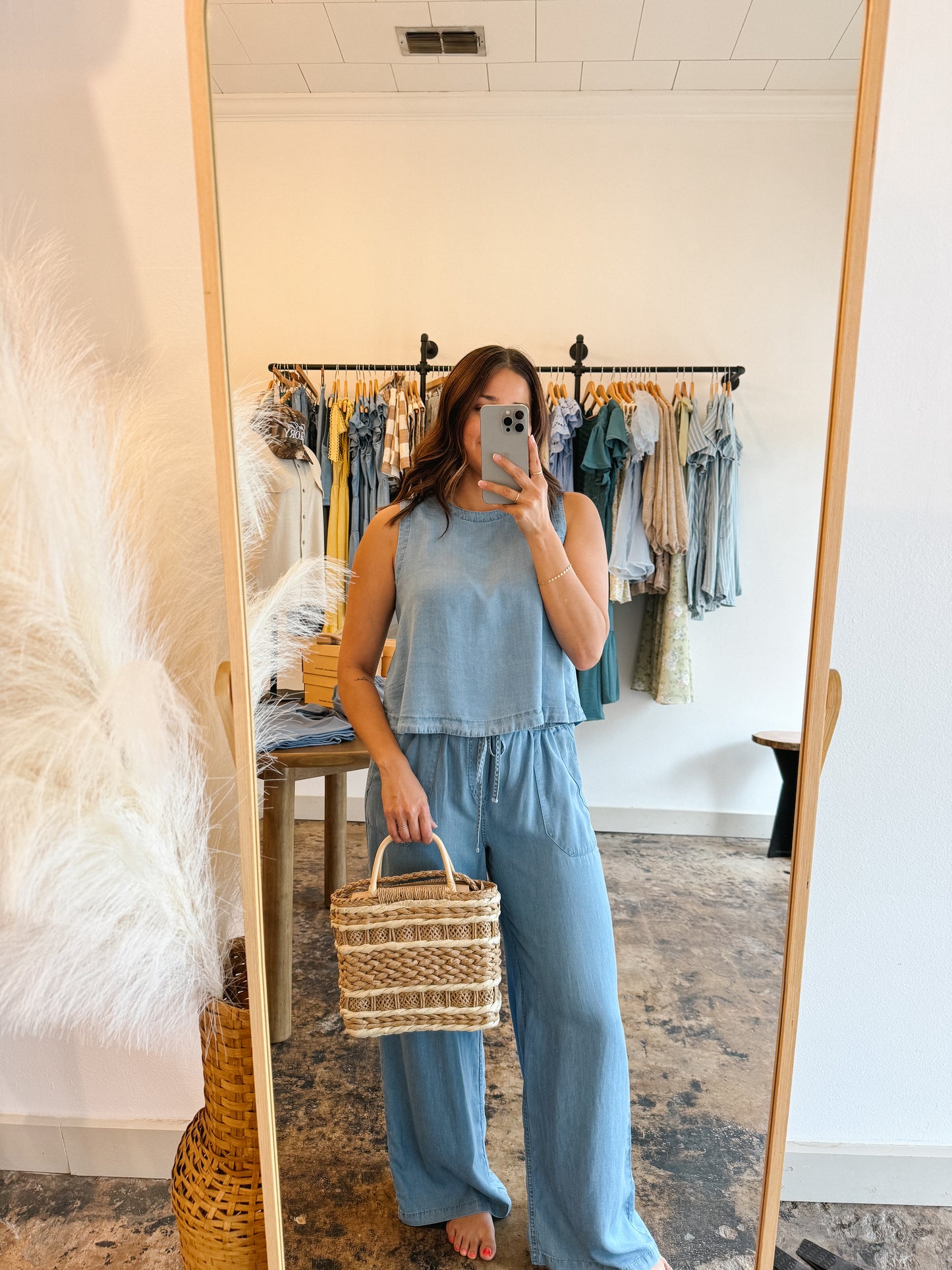 Chambray Wide Leg Pants