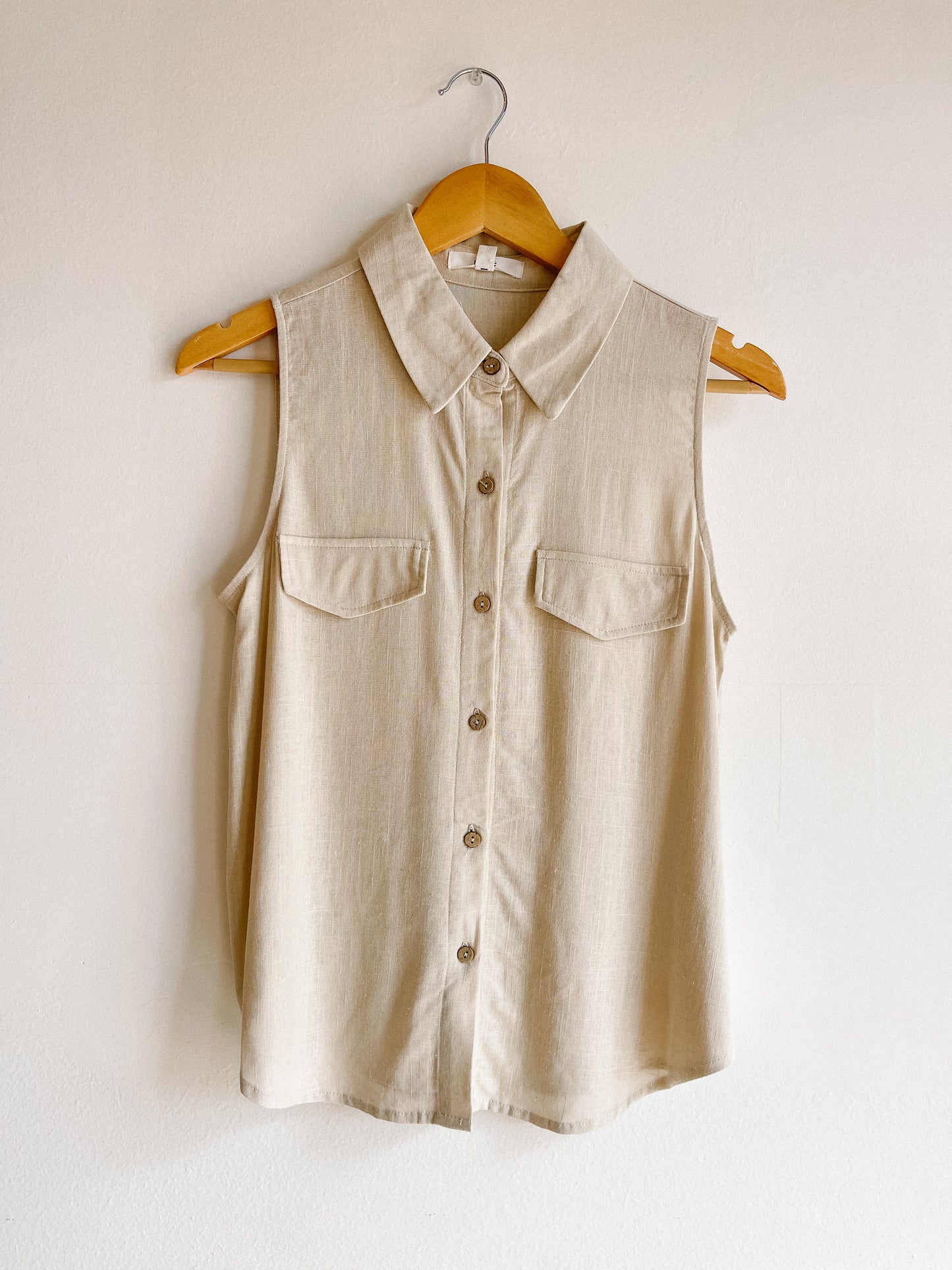 Khaki Sleeveless Button Down