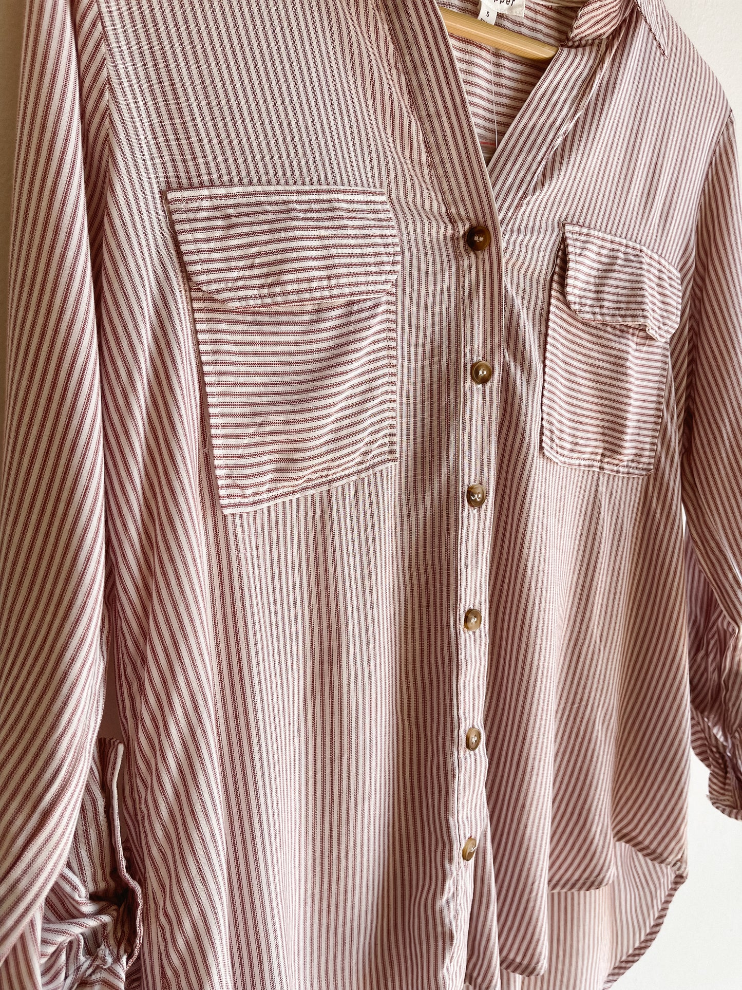 Burgundy Striped Long Sleeve Button Down