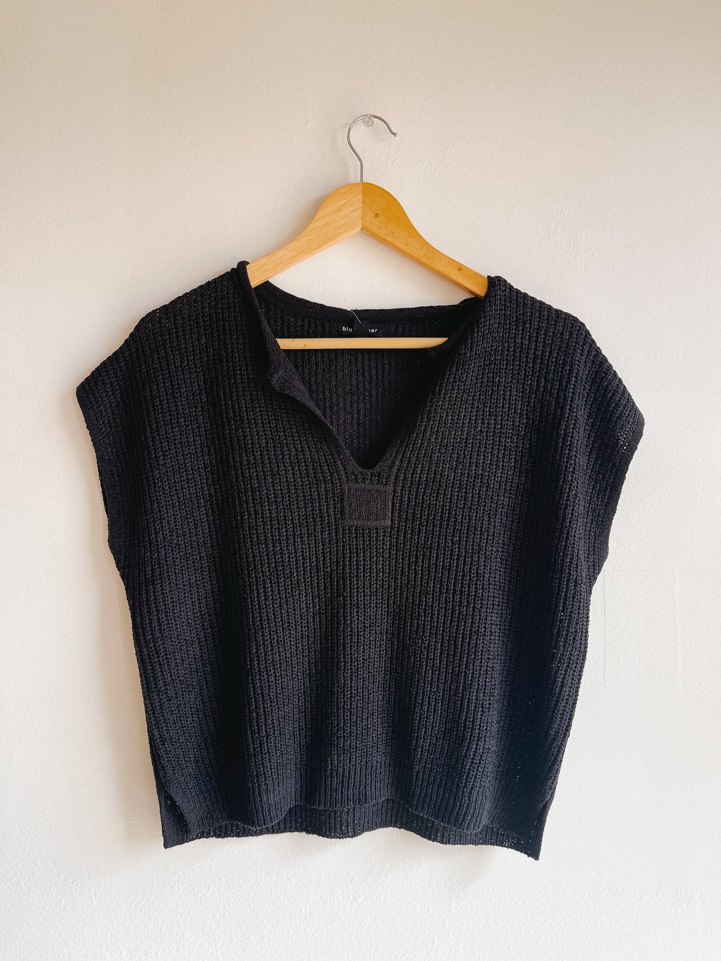 Black Split Neck Sweater Top