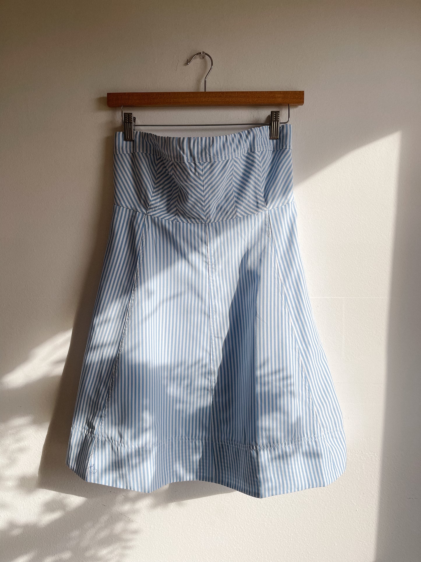 Blue Striped Strapless Dress