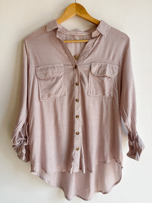 Burgundy Striped Long Sleeve Button Down