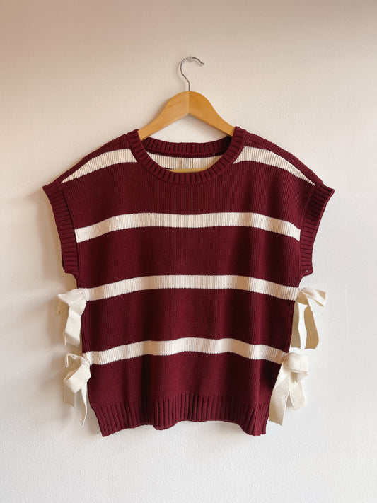 Burgundy Side Tie Short Sleeve Sweater