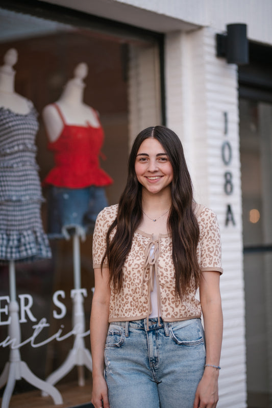 Taupe Leopard Front Tie Top