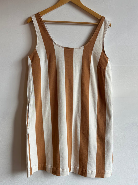 Camel Vertical Stripe Mini Dress
