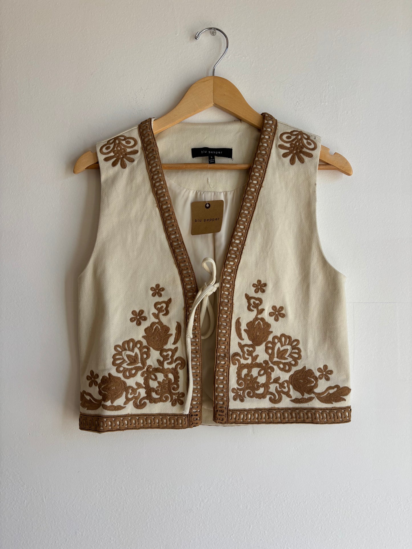 Ecru Embroidery Front Tie Vest