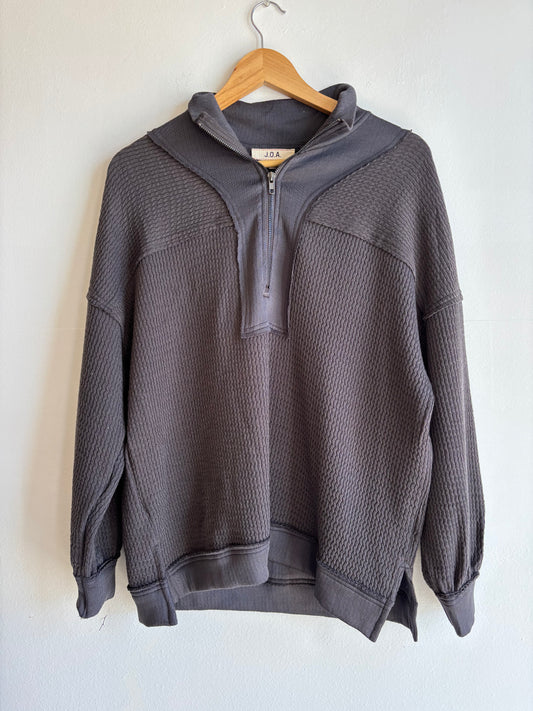 Charcoal Half Zip Waffle Knit Top