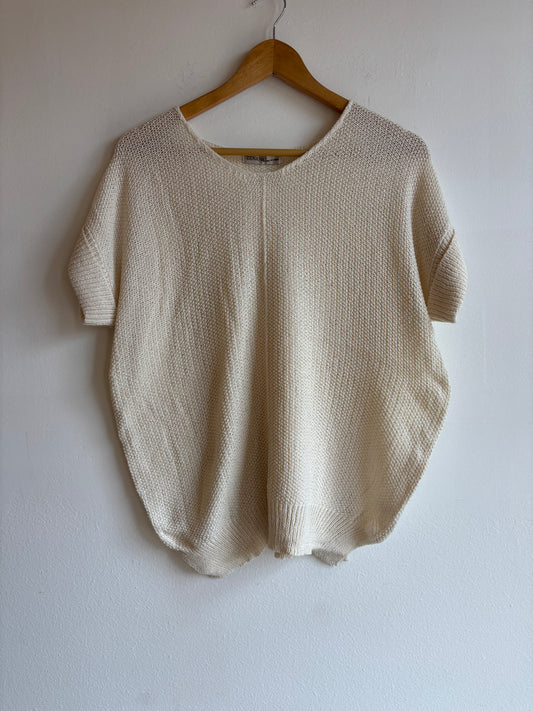Cream Center Seam Short Sleeve Sweater
