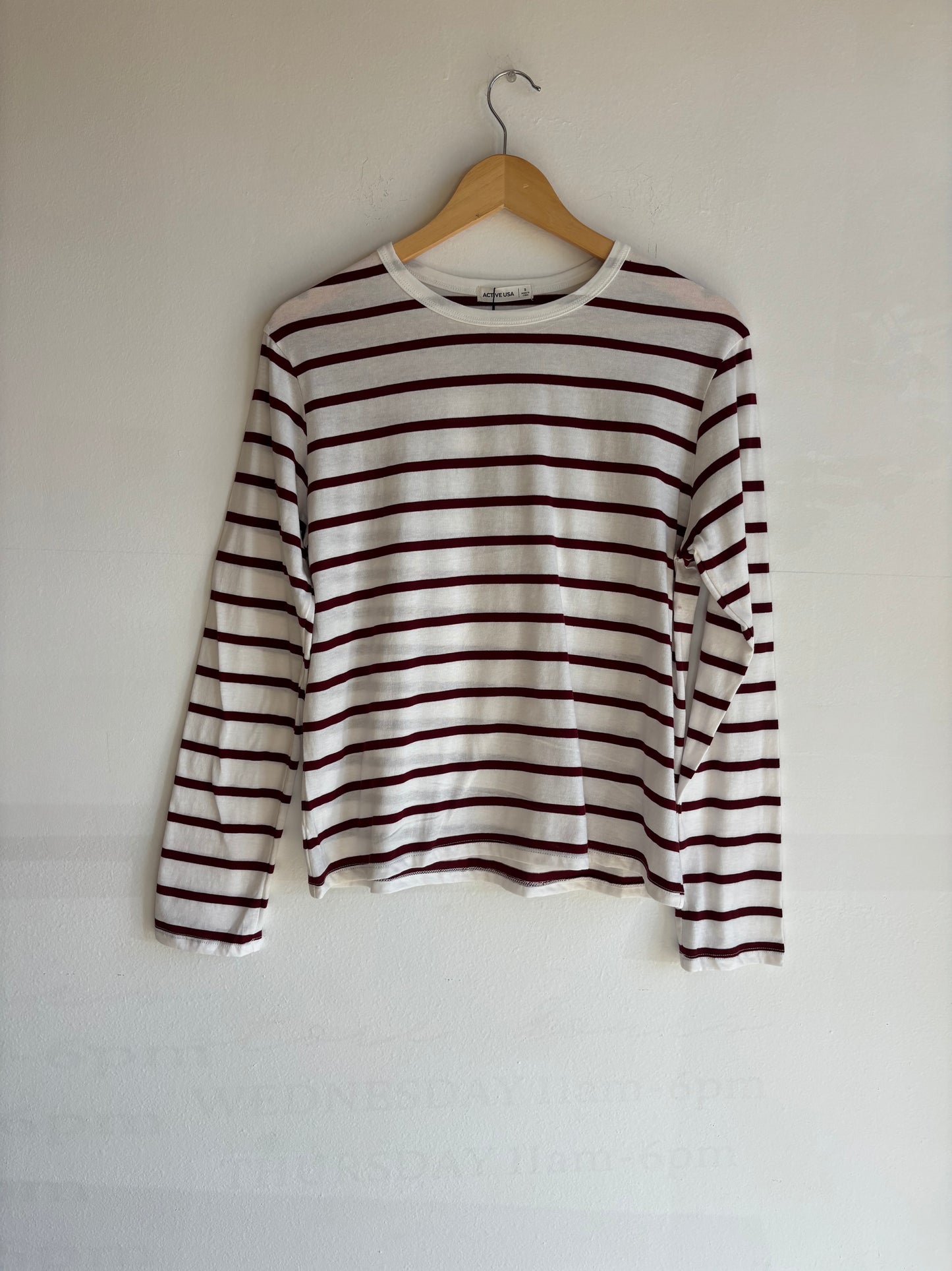 Ivory/Burgundy Striped Long Sleeve Top