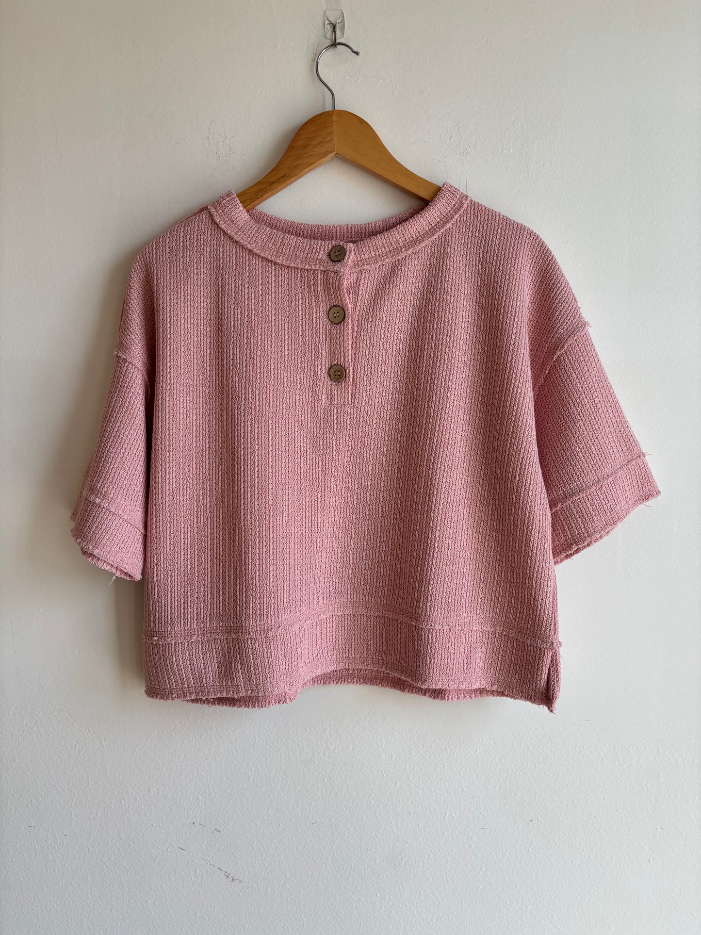 Pink Henley Waffle Top