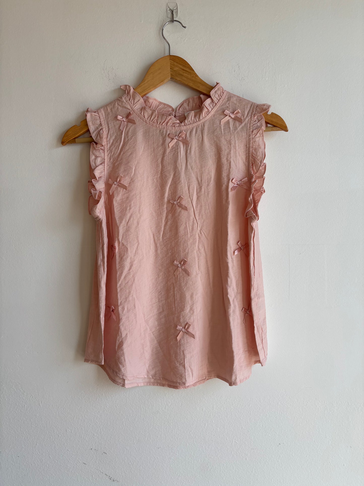 Pink Bow Sleeveless Top + Lace Trim