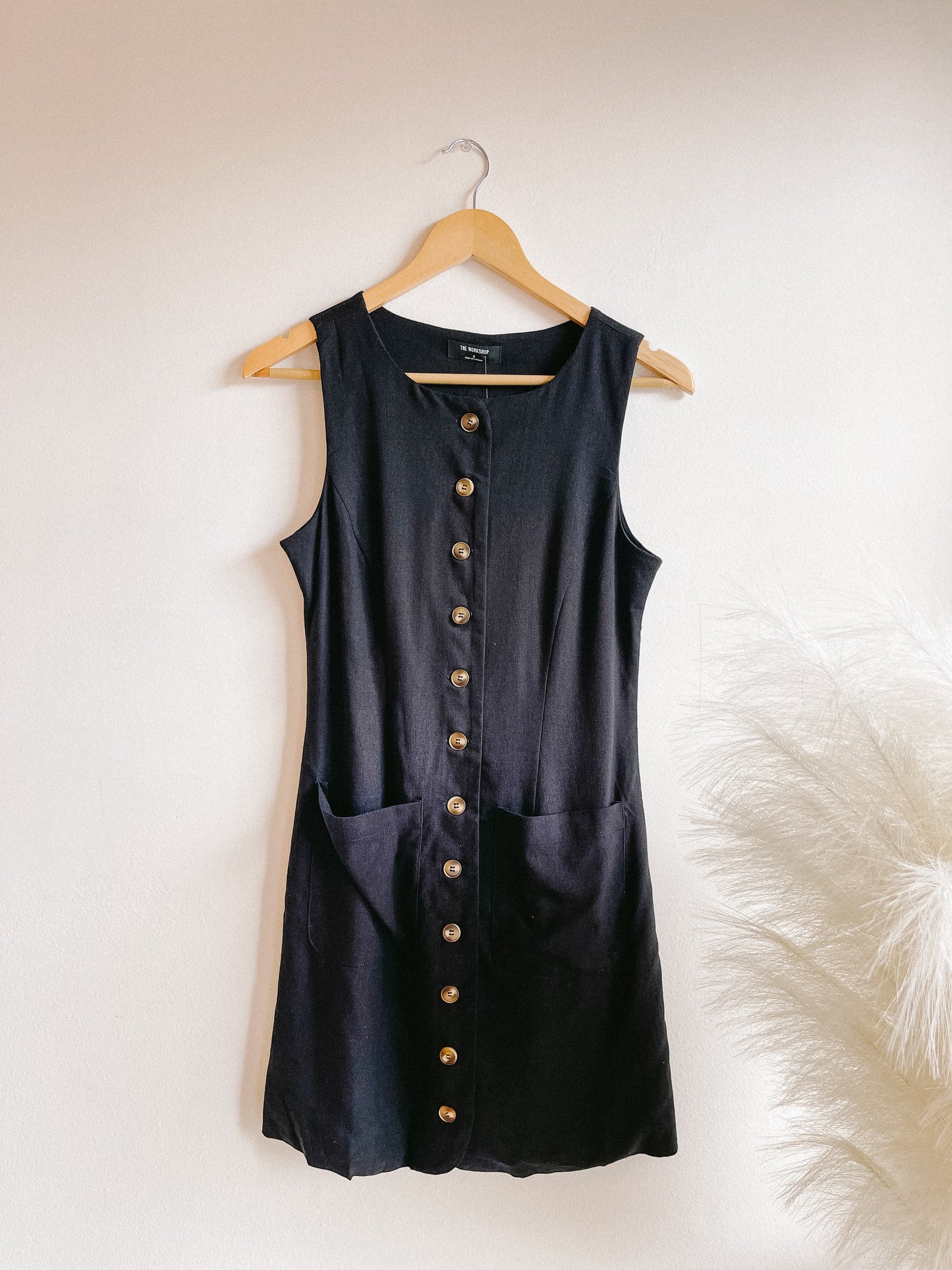 Black Button Down Sleeveless Mini Dress