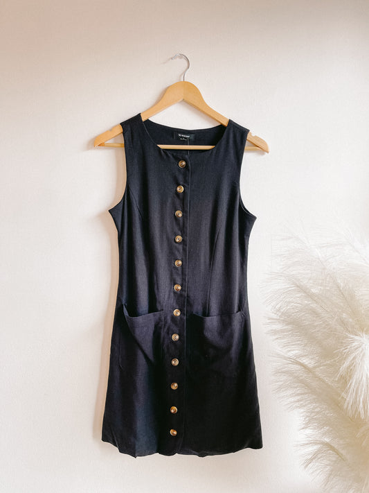 Black Button Down Sleeveless Mini Dress