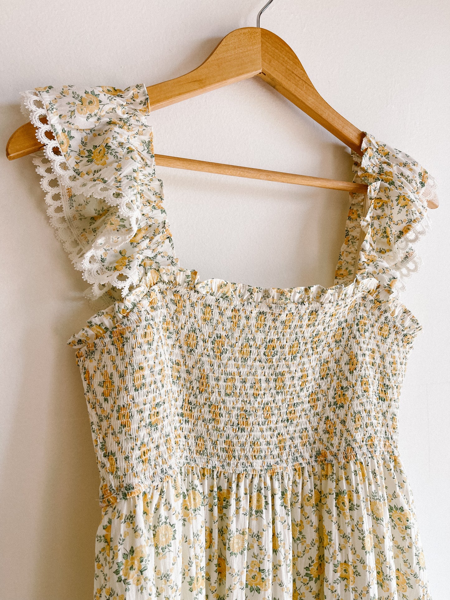 Yellow Floral Smocked Mini Dress