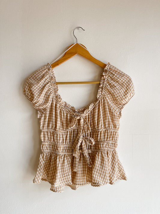 Khaki Gingham Top