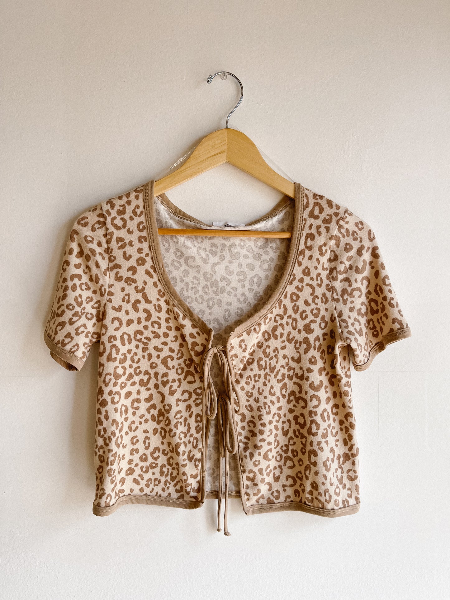 Taupe Leopard Front Tie Top