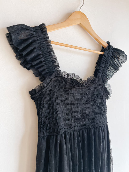 Black Chiffon Ruffle Mini Dress