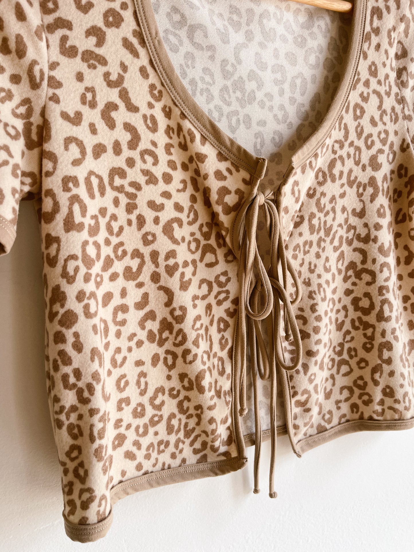 Taupe Leopard Front Tie Top