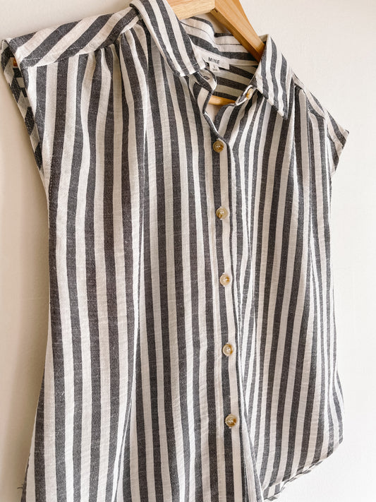 Black Striped Collared Button Down