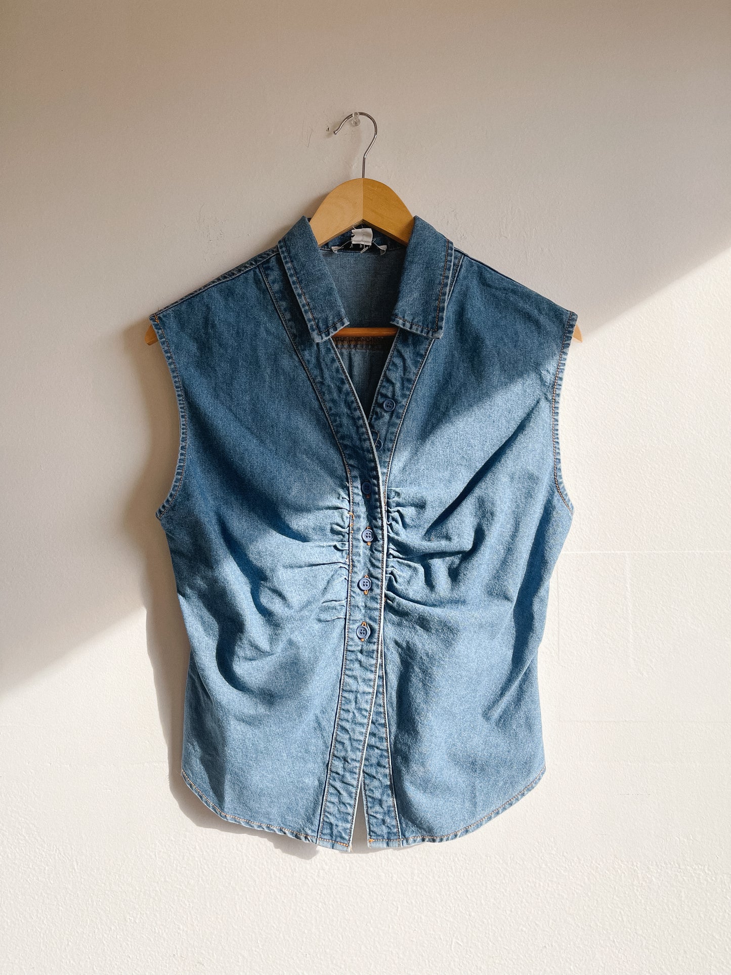 Denim Sleeveless Button Down Top