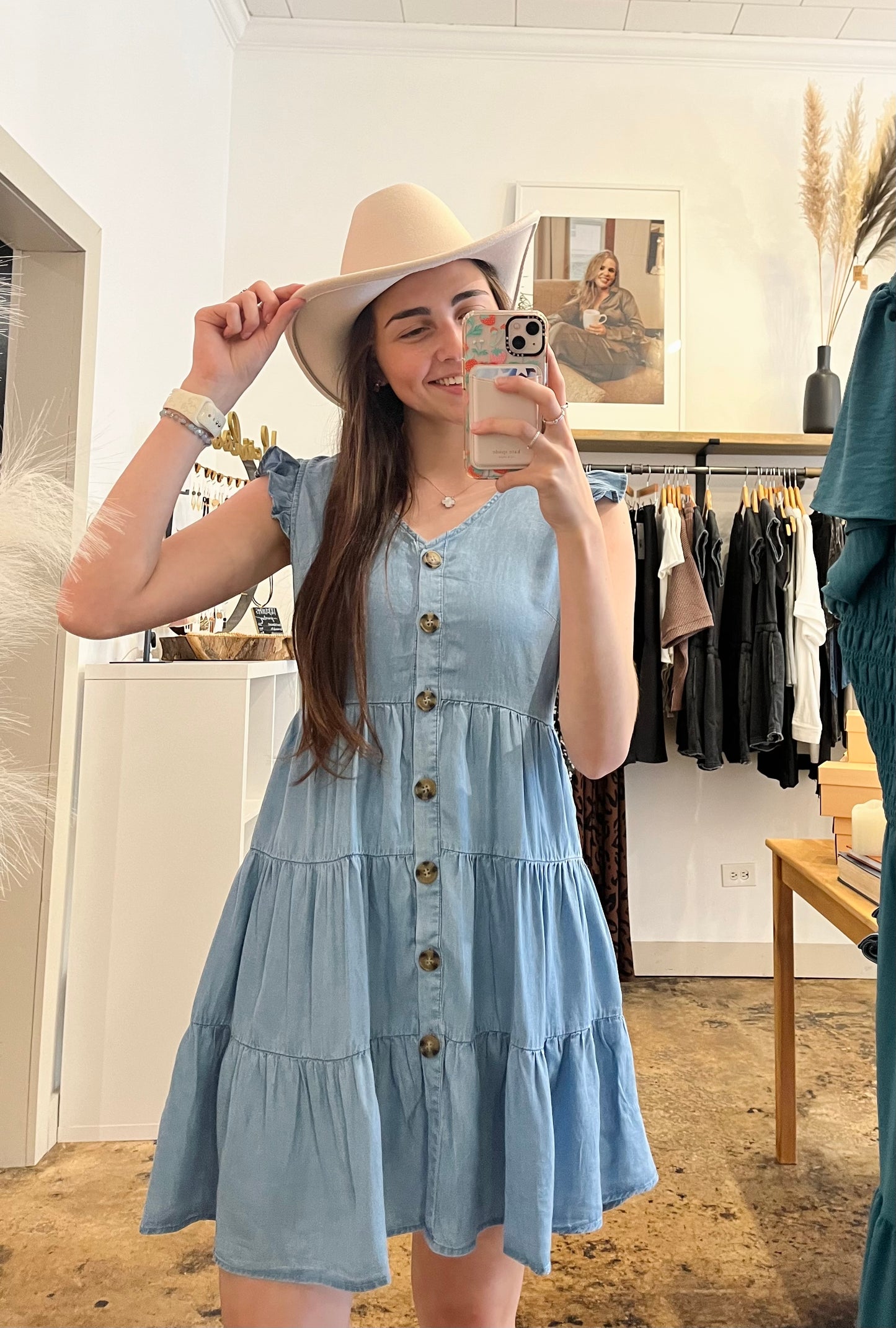 Chambray Tiered Dress
