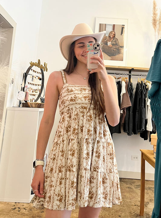 Brown Floral Mini Dress