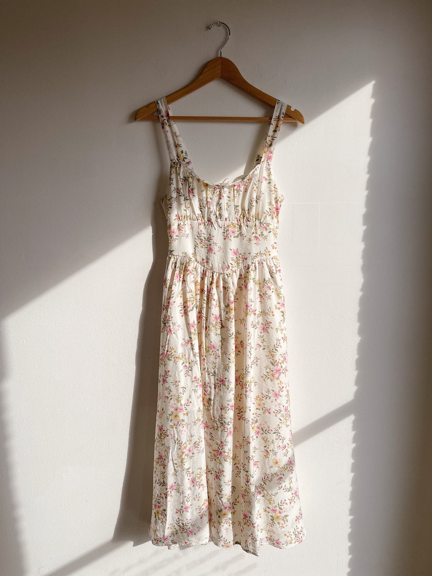Cream Lace Trim Corset Midi Dress