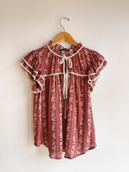 Burgundy Floral Tie Top