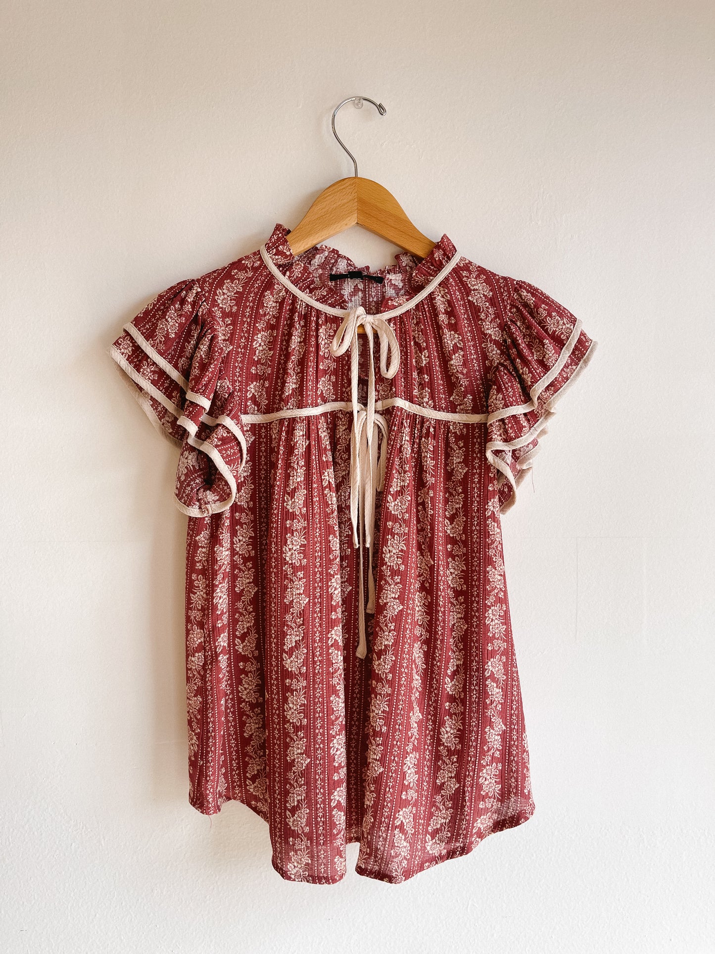 Burgundy Floral Tie Top