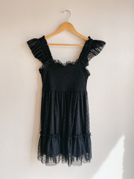 Black Chiffon Ruffle Mini Dress