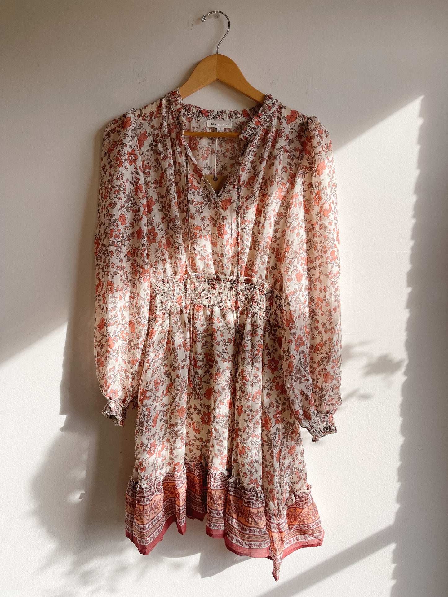 Ivory Floral Print Long Sleeve Dress