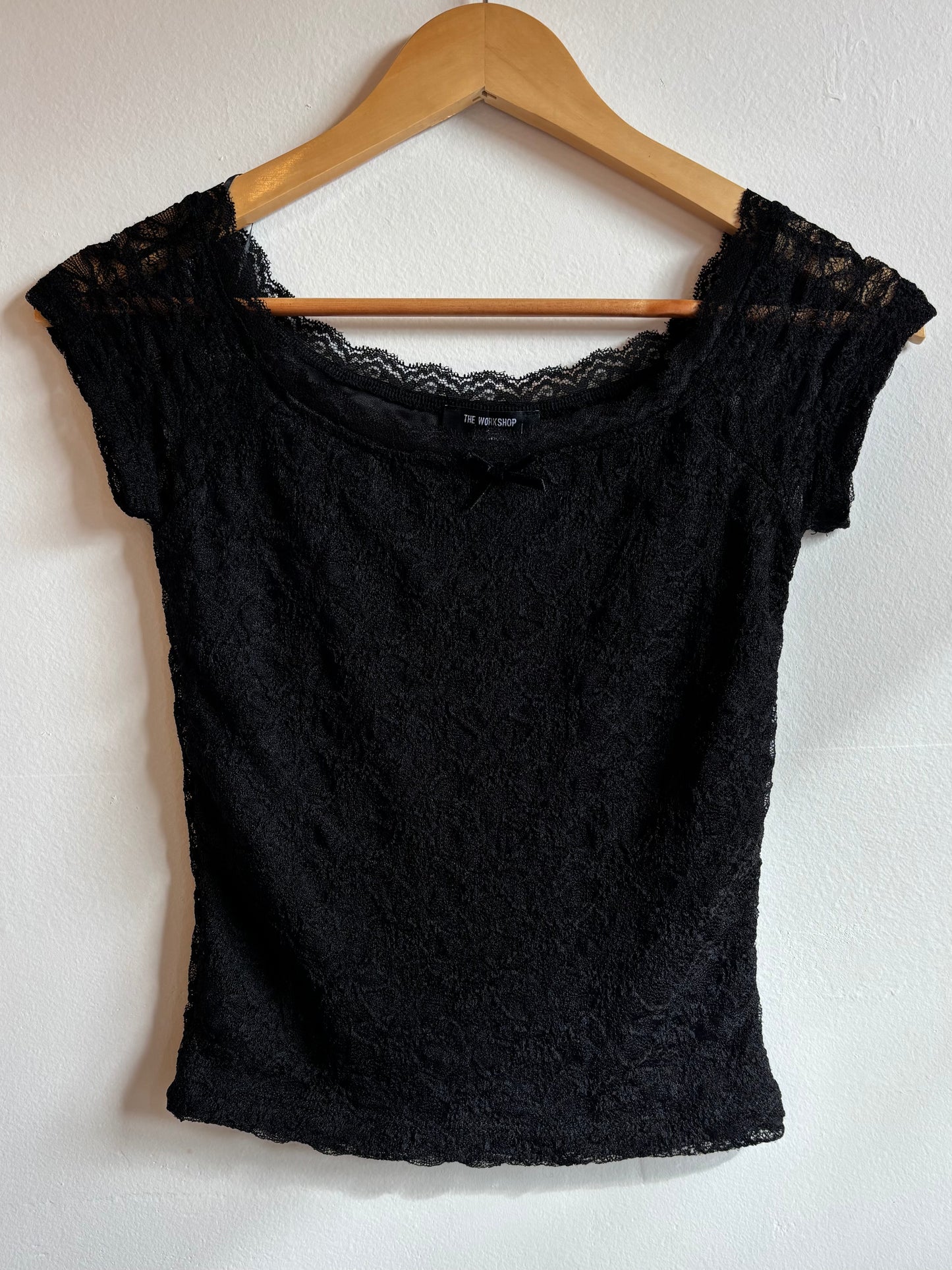 Black Lace Bow Short Sleeve Top