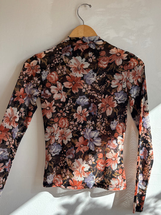 Black Floral Sheer Long Sleeve Top