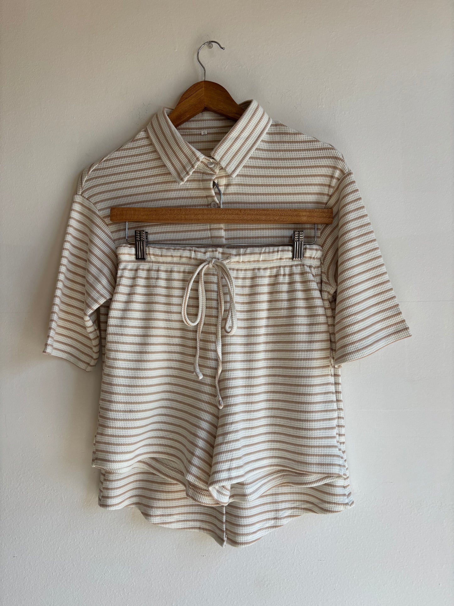 Beige Striped Lounge Set