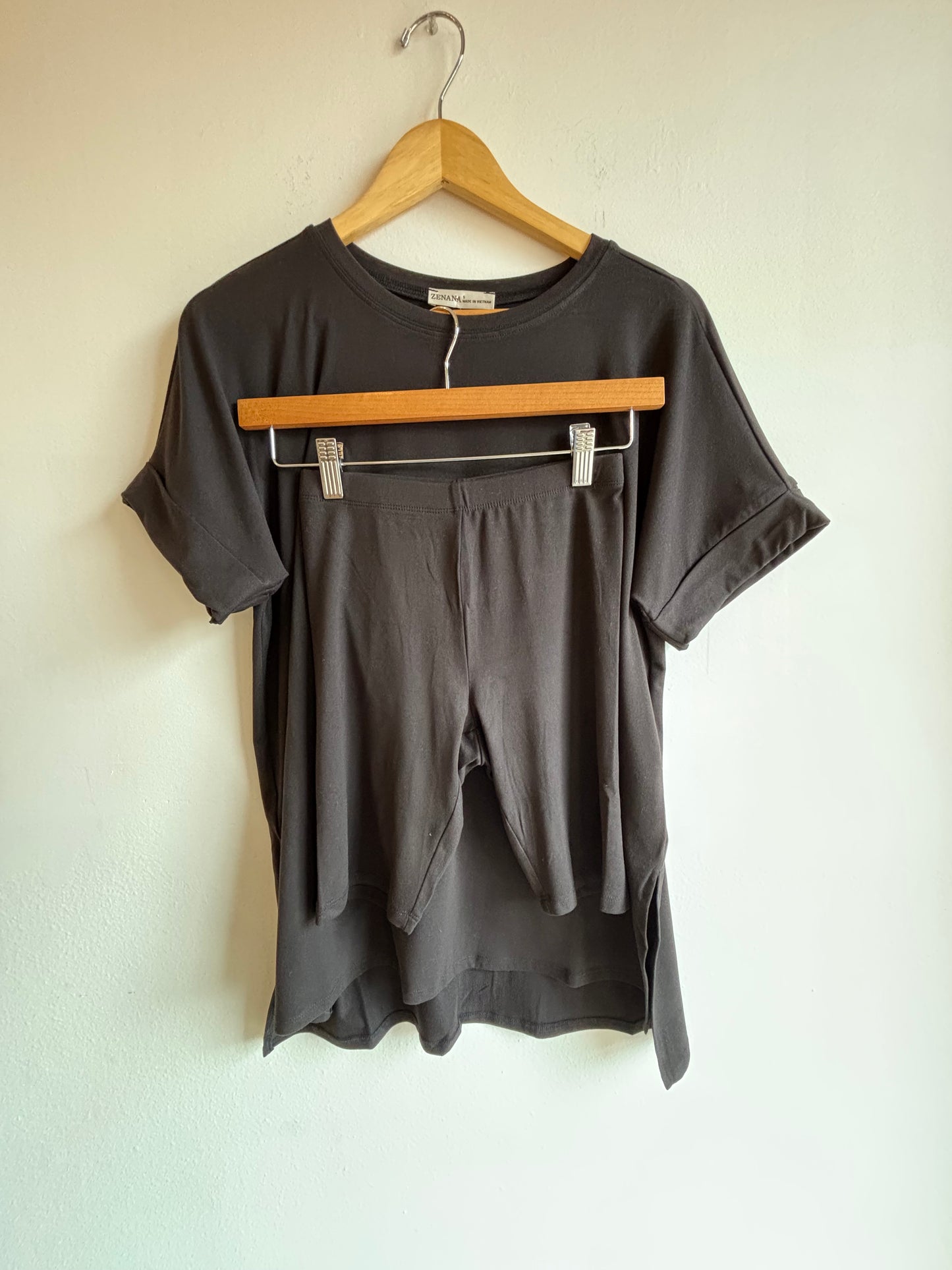 Black Microfiber Short Sleeve & Biker Shorts Set