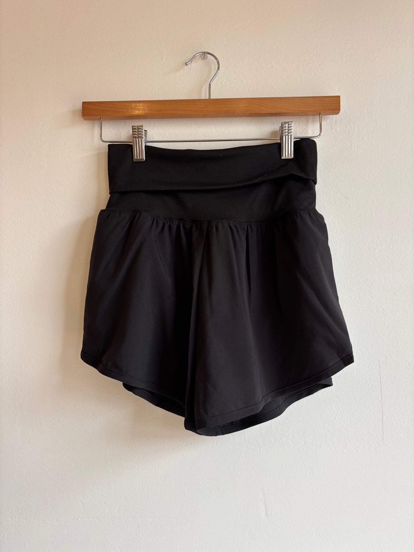 Black Fold-Over Running Shorts
