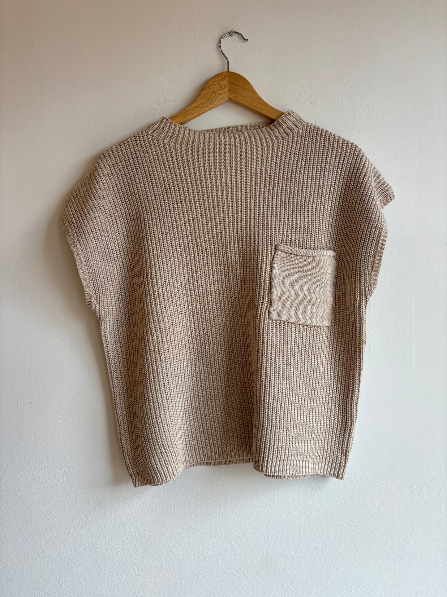 Beige Mock Neck Short Sleeve Sweater