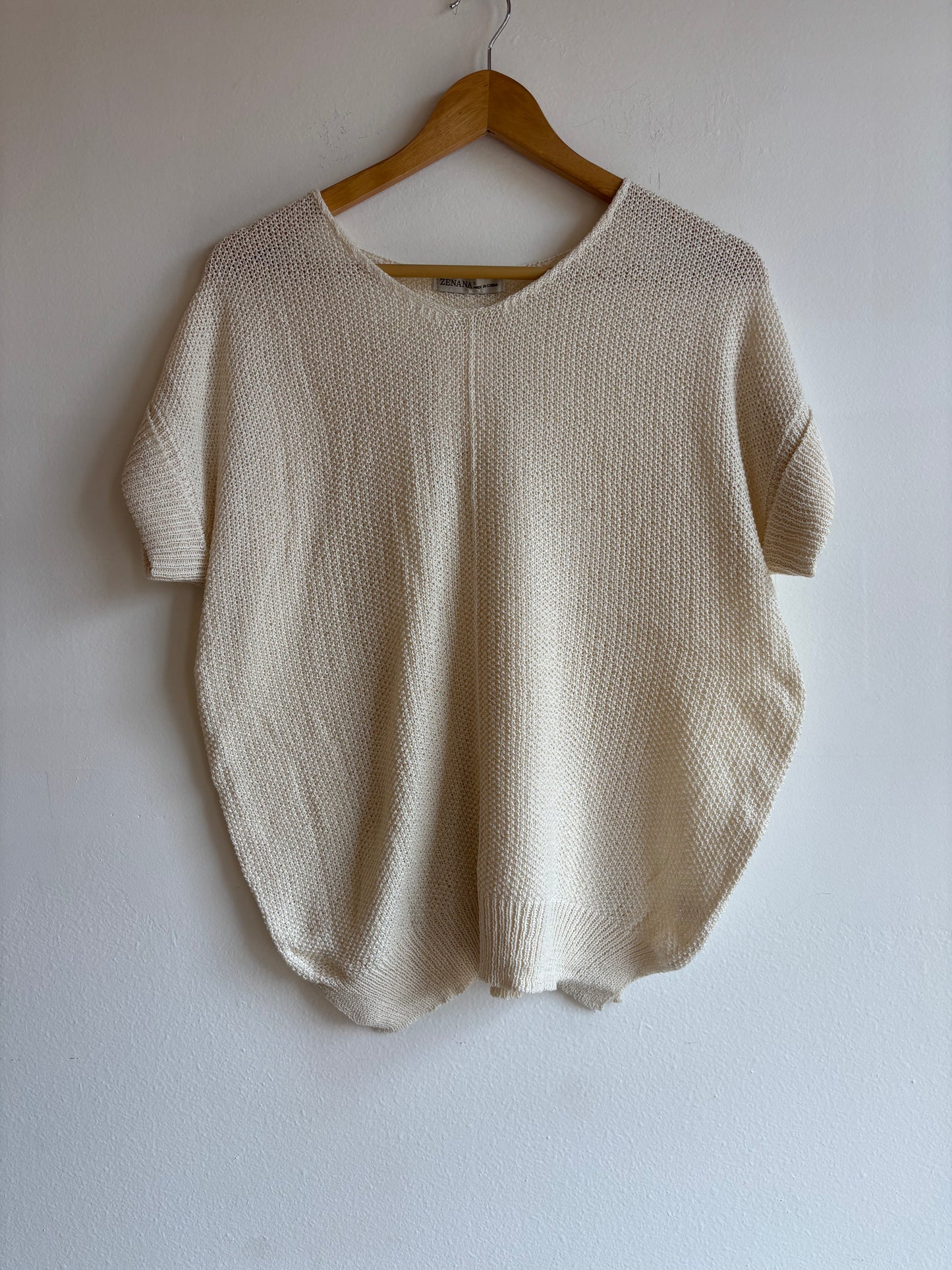 Cream Center Seam Short Sleeve Sweater
