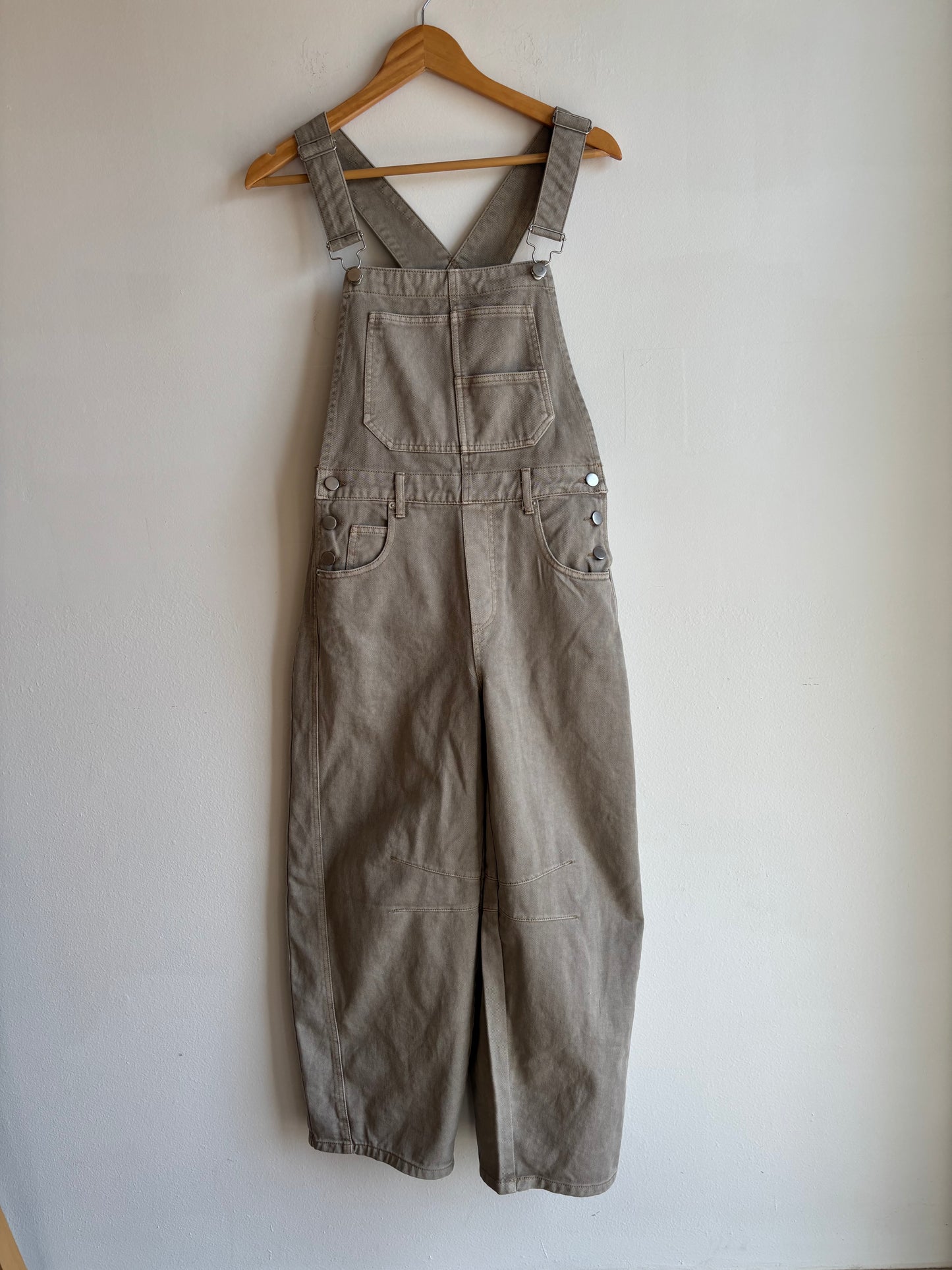 Olive Stone Washed Barrel Overalls