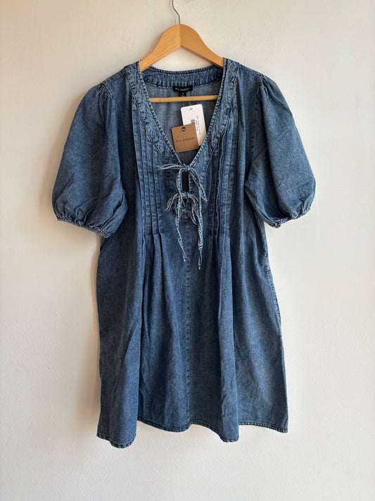 Denim Pleated Front Tie Dress