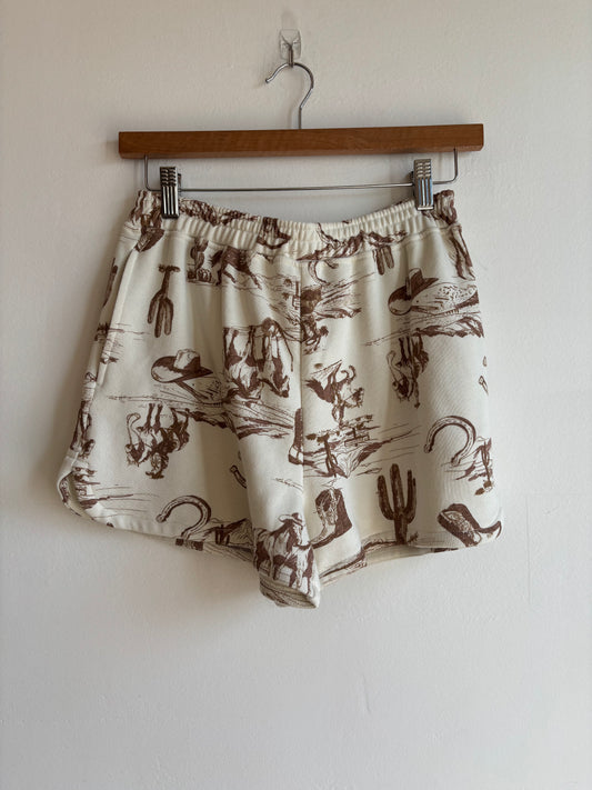 Cream + Brown Western Print Shorts
