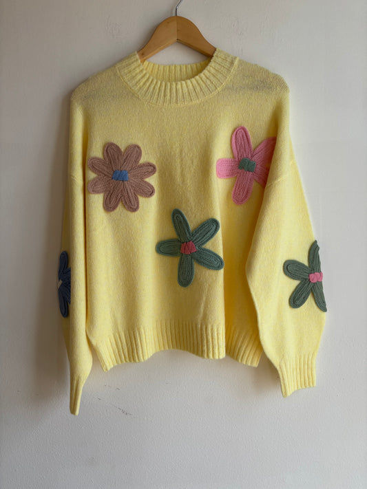 Butter Yellow Crochet Flower Sweater