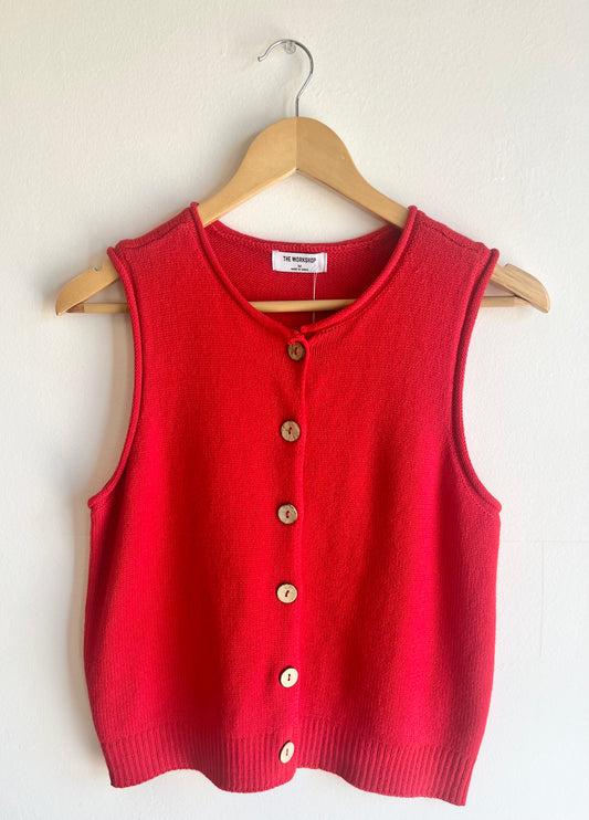 Red Raw Edge Sleeveless Cardigan