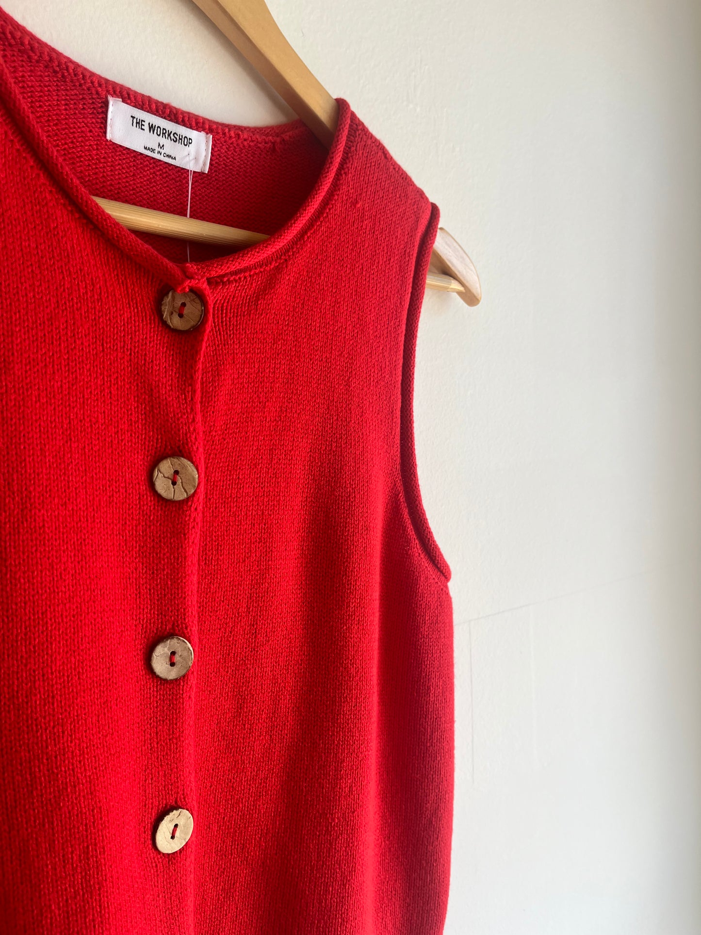Red Raw Edge Sleeveless Cardigan