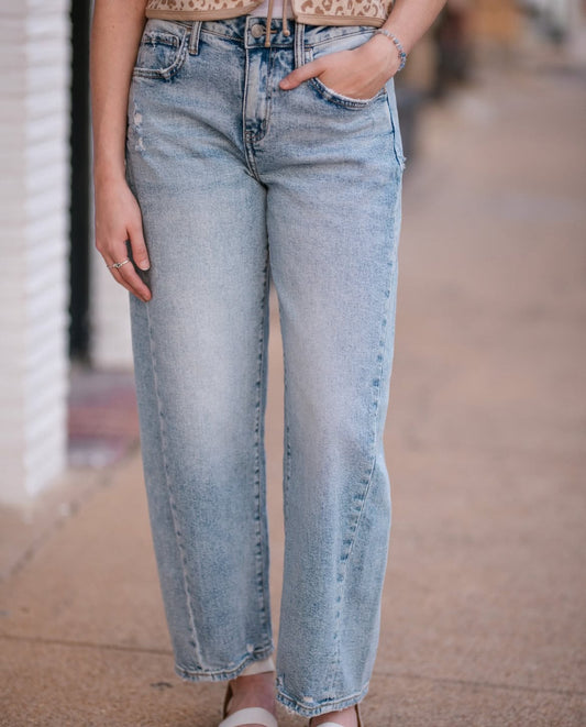 High Rise Twist Seam Barrel Jeans